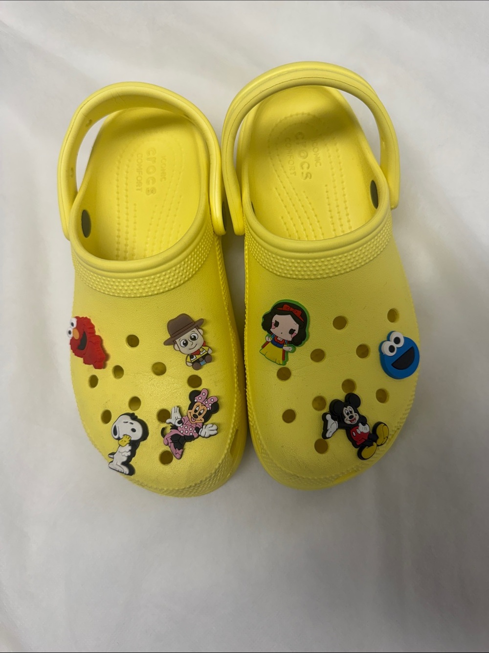 CROCS Yellow Women Foam Sandals with Character Jibbitz